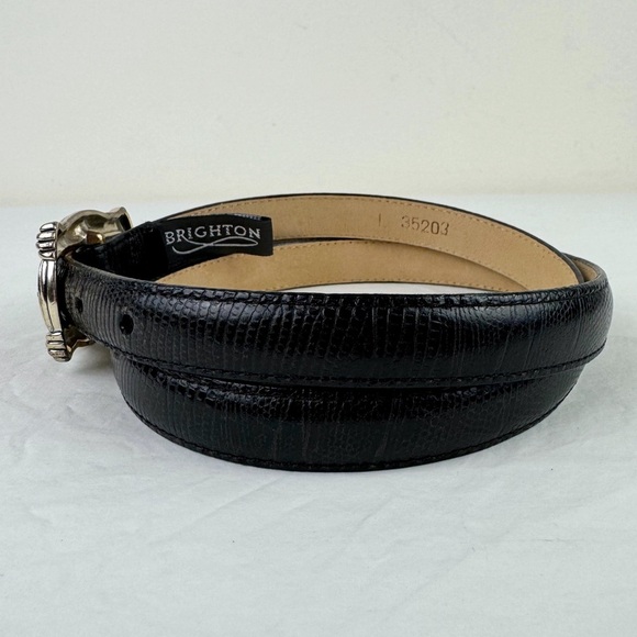 Brighton Snake Embossed Black Leather Belt